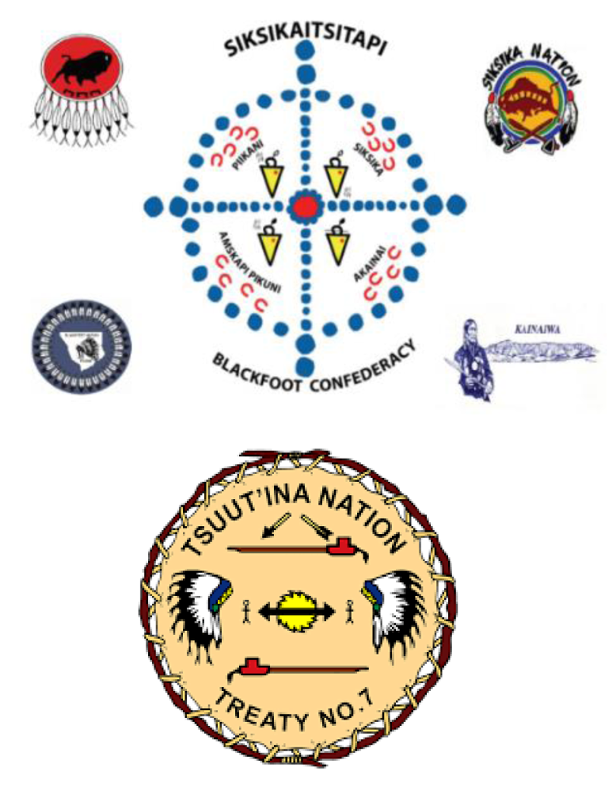 En haut – Symbole de la Confédération des Pieds-Noirs; En bas – Symbole de la nation tsuut’ina; 



