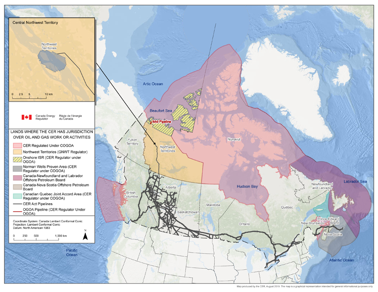 Lands where the CER has jurisdiction over oil and gas work or activites