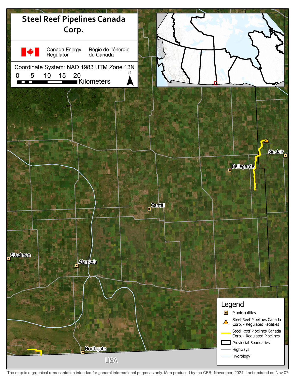 This map is a graphical representation intended for general informational purposes only. Map produced by the CER, July, 2024. Last updated on Jul 12, 2024.