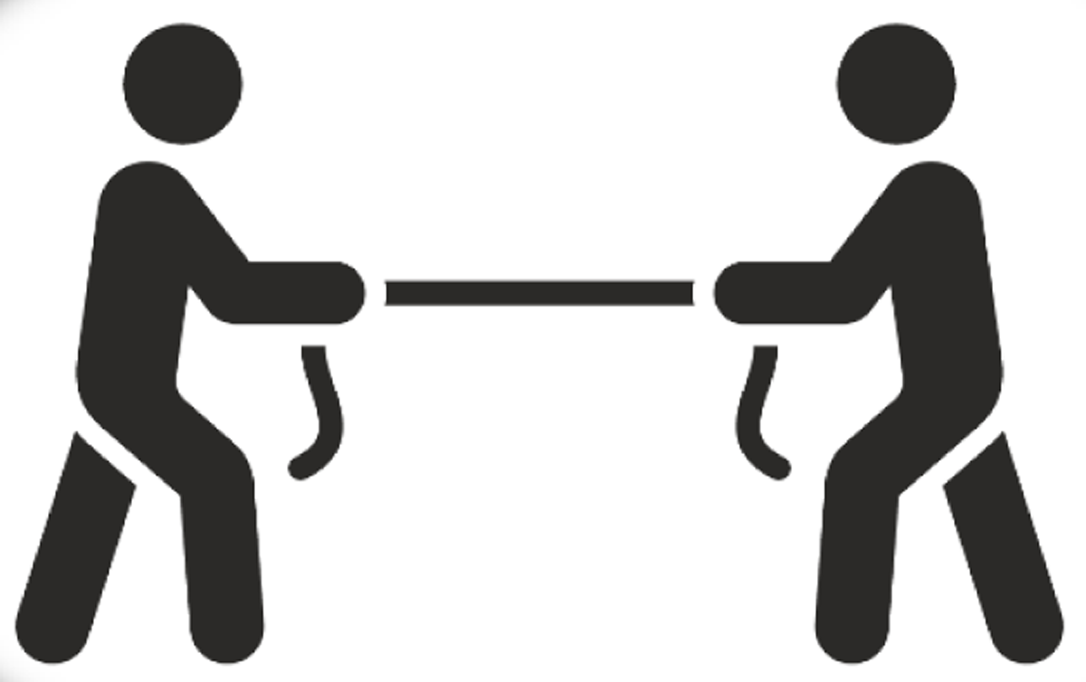 Icône – Silhouettes de deux personnes face à face, tirant chacune sur une corde à la manière de la souque-à-la-corde.