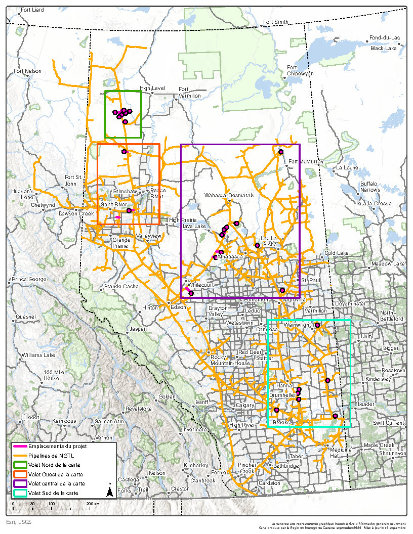 Carte – Programme de cessation d’exploitation de stations de comptage et de canalisations latérales de 2024 de NGTL GP