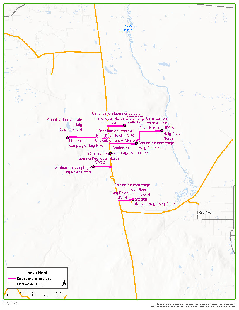 Carte volet nord – Programme de cessation d’exploitation de stations de comptage et de canalisations latérales de 2024 de NGTL GP