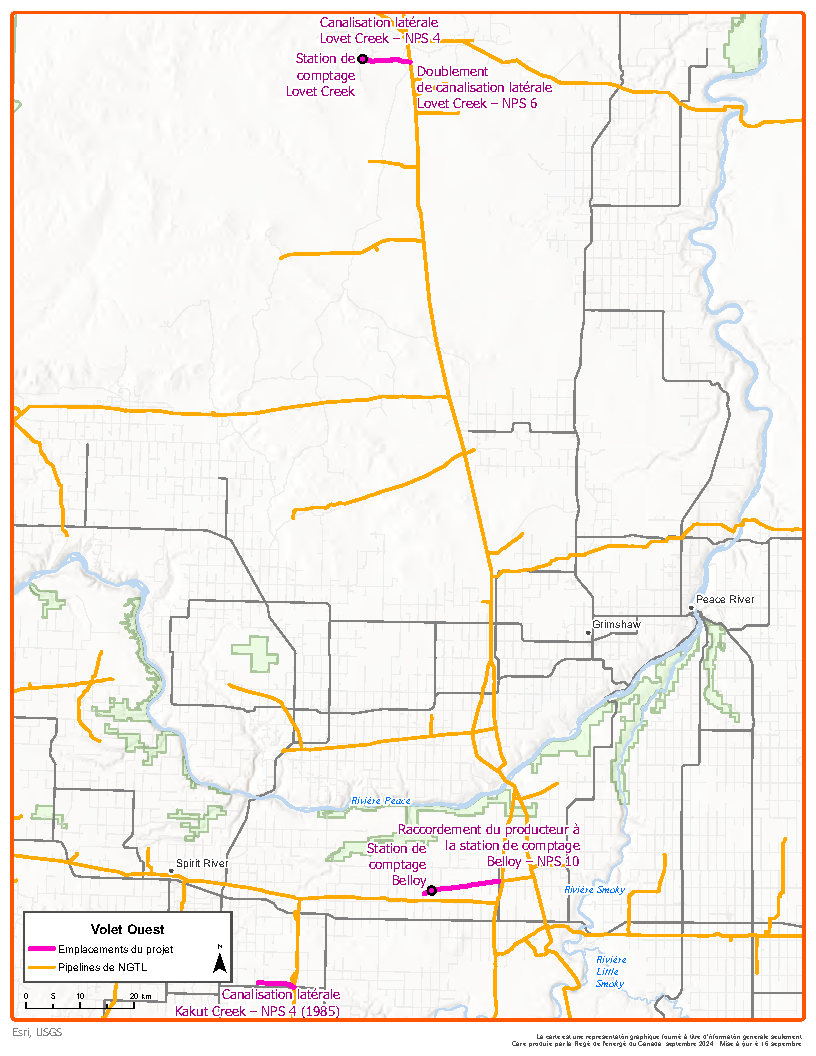 Carte Volet ouest – Programme de cessation d’exploitation de stations de comptage et de canalisations latérales de 2024 de NGTL GP