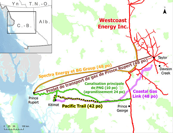 Figure 15 Gazoducs proposés pour alimenter des usines de GNL